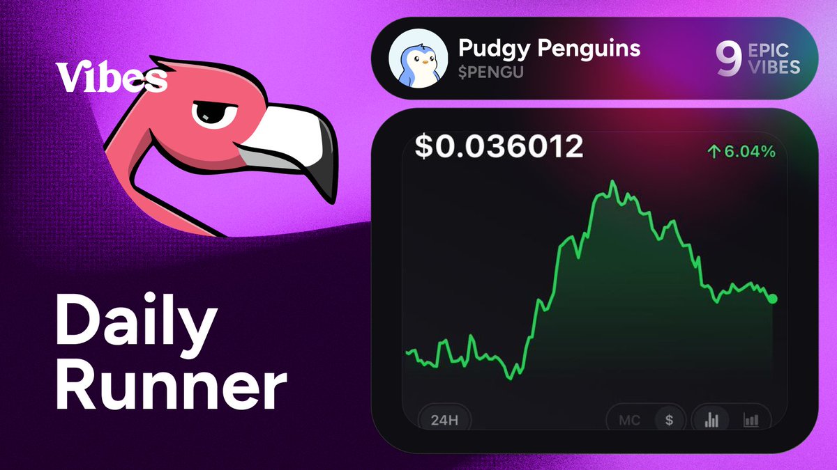 vibesdotmeme's tweet image. Daily Runner on Vibes: $PENGU
Green suits the penguin.