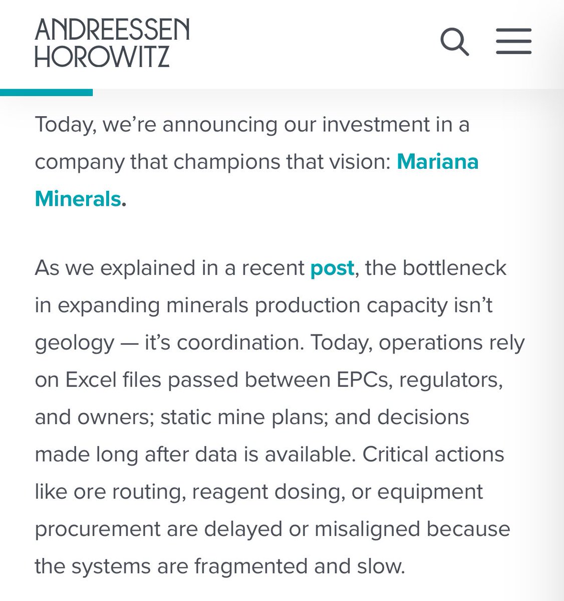 KTmBoyle's tweet image. It’s time to mine. @a16z is proud to invest in @MarianaMinerals.
LFG 🚀🇺🇸💪