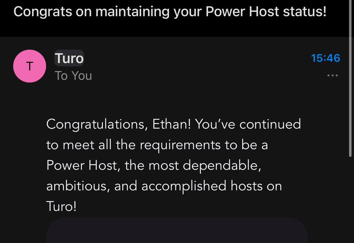 EZebroni's tweet image. As Borat would say, “Great Success”!
I’ve maintained Turo Power Host for another quarter! 💪🏼