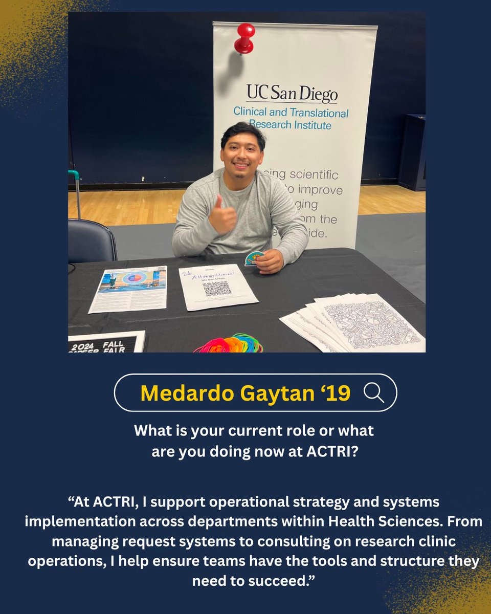 🎓 Alumni Spotlight: Medardo Gaytan ’19

At ACTRI, Medardo strengthens research operations—streamlining systems &amp; supporting clinic workflows that power discovery across UC San Diego Health Sciences.

Thank you for driving innovation behind the scenes!

#UCSDAlumni #ACTRI