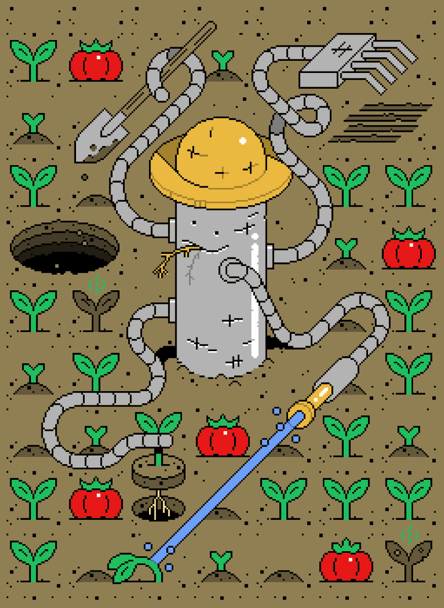 An illustration for Christianity Today on the topic of artificial intelligence 👨‍🌾