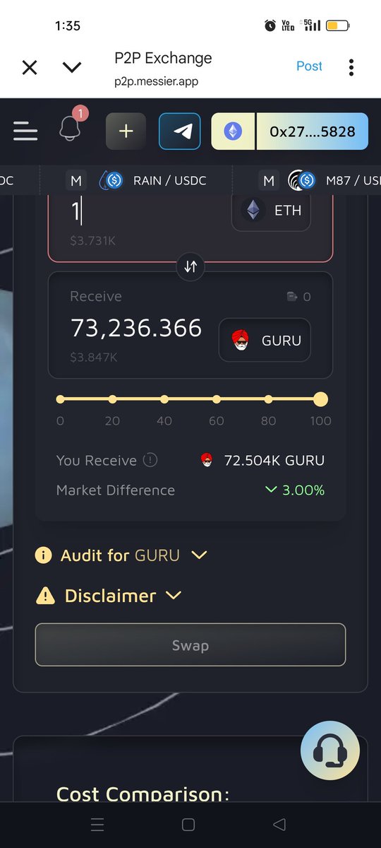 Blockchain Nomad (@cryptogem_hunt) on Twitter photo Just tried <a href="/MessierM87/">M E S S I E R | M87</a> P2P Exchange ,truly game changer 🔥
Swapped 1 ETH → $GURU
🔴 Uniswap: 66,271 GURU ($3,477)
🟢 Messier P2P: 73,236 GURU ($3,847)
💸 Extra Received: +6,965 GURU (~$370) more than 10%
No hidden fees. No front-running. No crazy fees. Just pure value. Just tried <a href="/MessierM87/">M E S S I E R | M87</a> P2P Exchange ,truly game changer 🔥
Swapped 1 ETH → $GURU
🔴 Uniswap: 66,271 GURU ($3,477)
🟢 Messier P2P: 73,236 GURU ($3,847)
💸 Extra Received: +6,965 GURU (~$370) more than 10%
No hidden fees. No front-running. No crazy fees. Just pure value.