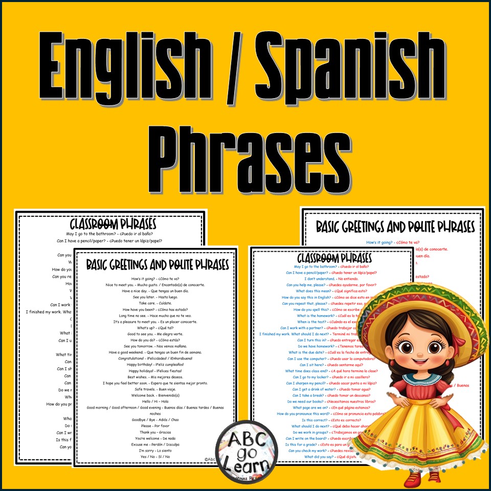 ABCgoLearn's tweet image. English/Spanish Phrases | Printable Phrases for Spanish, ESL, ELL

English/Spanish phrases, perfect for everyday communication in and out of the classroom. 
teacherspayteachers.com/Product/Englis…

#spanishteacher #learningspanish #spanishforbeginners #spanishforkids #homeschool