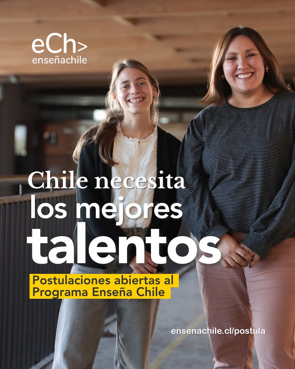 ¡Dale propósito a tu talento! Postula al Programa Enseña Chile y vive una experiencia transformadora mientras potencias tu carrera profesional.

Desarrolla tu liderazgo colaborando con una red de agentes de cambio que trabajan por un Chile más justo 🌐: ensenachile.cl/postula