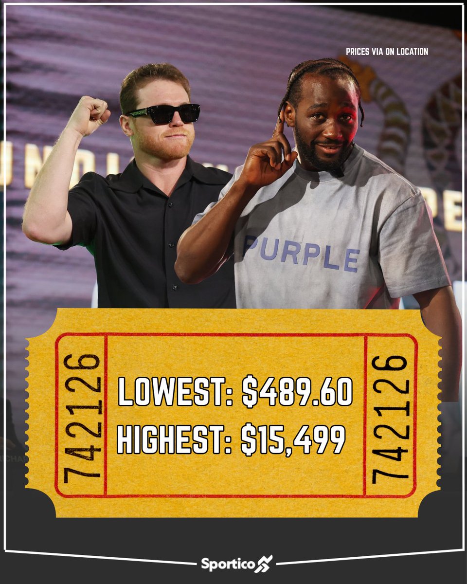 Sportico's tweet image. The 'Fight of the Century' comes at a steep price! 💰
#CaneloCrawford is less than two months away, with the event taking place at the 65,000-seat Allegiant Stadium in Las Vegas. Billed as 'Once In A Lifetime', the whopping price tag may just reflect that.
Will you be buying a…