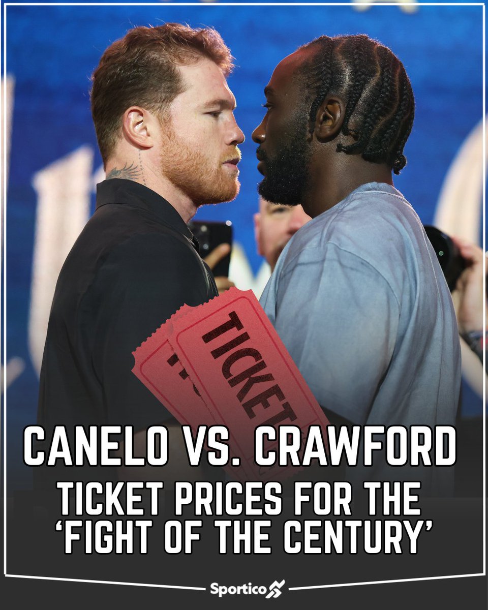 Sportico's tweet image. The 'Fight of the Century' comes at a steep price! 💰
#CaneloCrawford is less than two months away, with the event taking place at the 65,000-seat Allegiant Stadium in Las Vegas. Billed as 'Once In A Lifetime', the whopping price tag may just reflect that.
Will you be buying a…