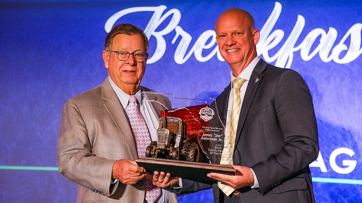 FlaFarmBureau's tweet image. Jim Alderman, the 2025 Florida Farm Bureau Farmer of the Year, is vying for the title of 2025 Sunbelt Ag Expo Southeastern Famer of the Year.
Learn more about Mr. Alderman and the 2025 nominees here: loom.ly/zEY7MEM