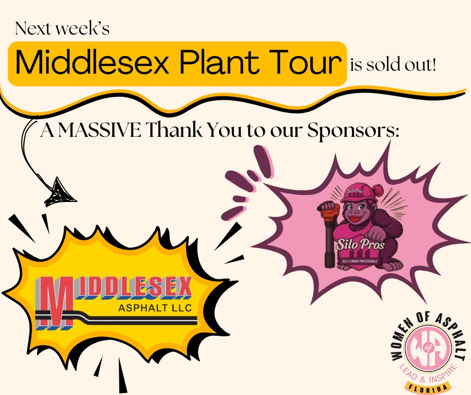 WofAFL's tweet photo. Our upcoming 𝗣𝗹𝗮𝗻𝘁 𝗧𝗼𝘂𝗿 is officially full — we couldn’t have done it without our amazing sponsors! Big thanks to 𝗠𝗶𝗱𝗱𝗹𝗲𝘀𝗲𝘅 and 𝗦𝗶𝗹𝗼 𝗣𝗿𝗼𝘀 for supporting this hands-on experience and helping us bring our members behind the scenes of asphalt production. https://t.co/wEymDMHkf6