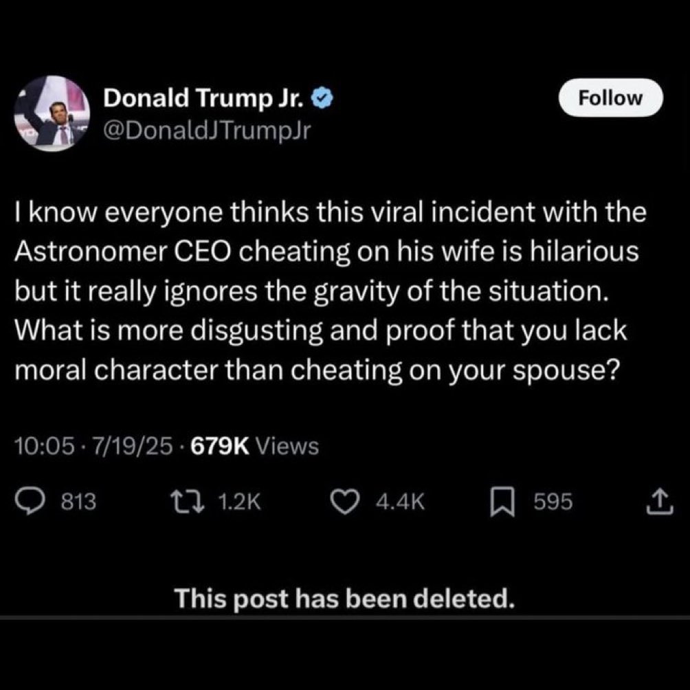 ExDelta6's tweet image. Valid point, @DonaldJTrumpJr! Such low moral character - how’s @kimguilfoyle been?