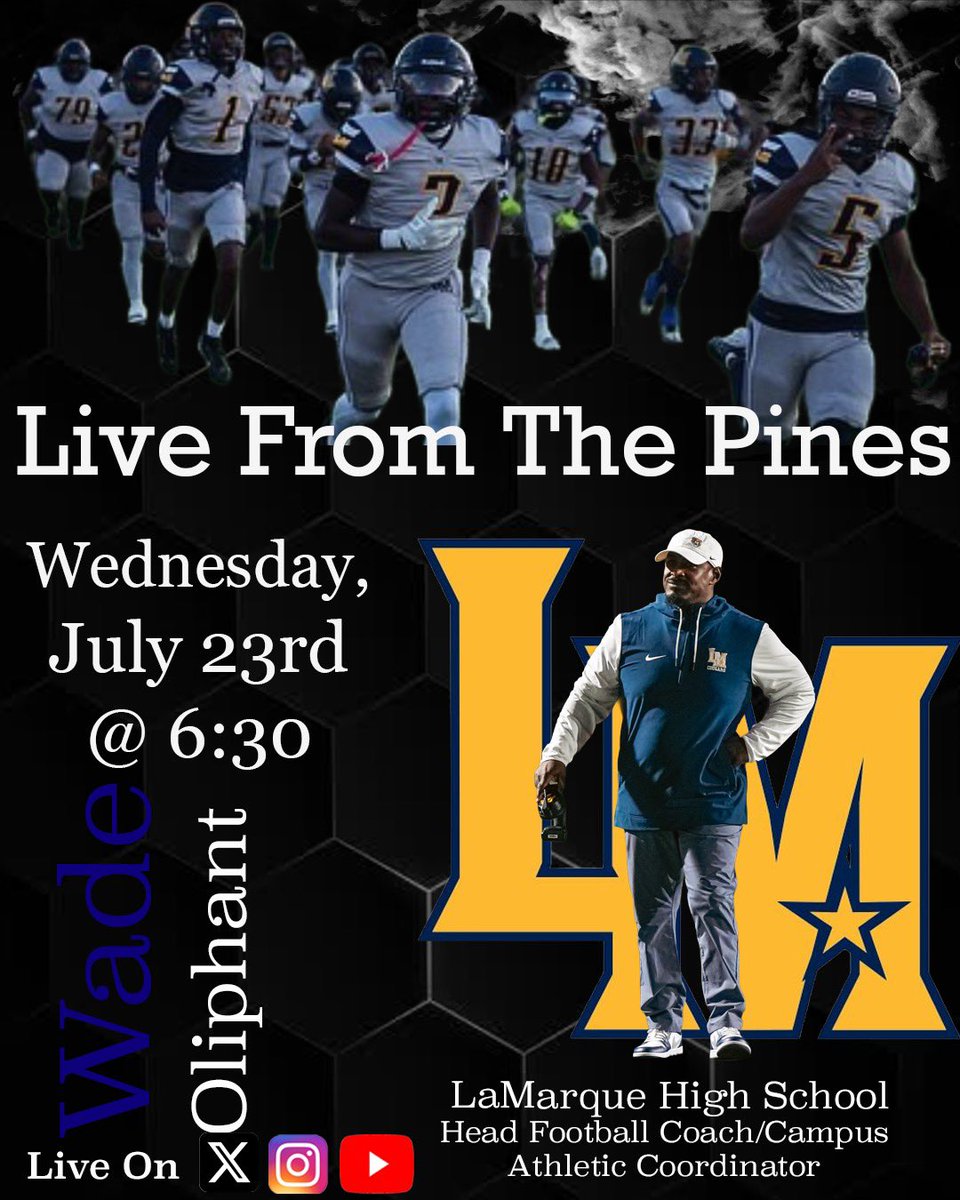 LiveFromPines's tweet image. 🚨 LIVE FROM THE PINES 🚨
The lights are on. The stage is set.
Wednesday July 23rd | 6:30 PM
🔥 I’m sitting down with Coach Wade Oliphant
Head Football Coach and Athletic Coordinator at @LM_CoogFootball
We’re talking culture, football, leadership and what’s next for the…