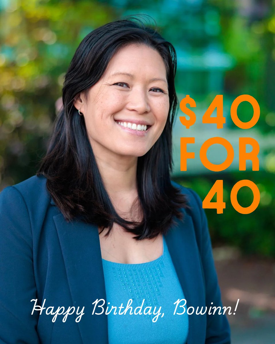 BowinnMa's tweet image. Bowinn officially turns 40 years old on Friday! 🎉 Wish her a Happy Birthday with a $4, $40, or $400 donation this week at act.bcndp.ca/donate/NVL?ask….