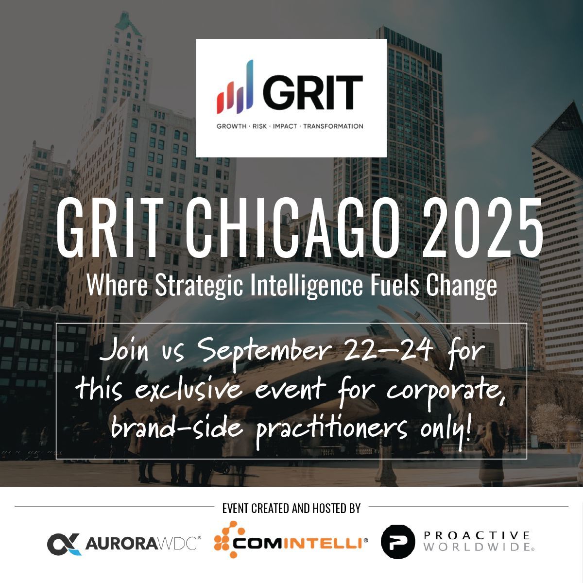 <a href="/AuroraWDC/">Aurora WDC</a> is excited to announce that we are teaming up with <a href="/Comintelli/">Comintelli</a> and Proactive Worldwide to bring you GRIT (Growth Risk Impact Transformation) Chicago 2025 on 9/22-9/24, 2025. Sign up now as tickets are limited! 

buff.ly/1sKA5e3