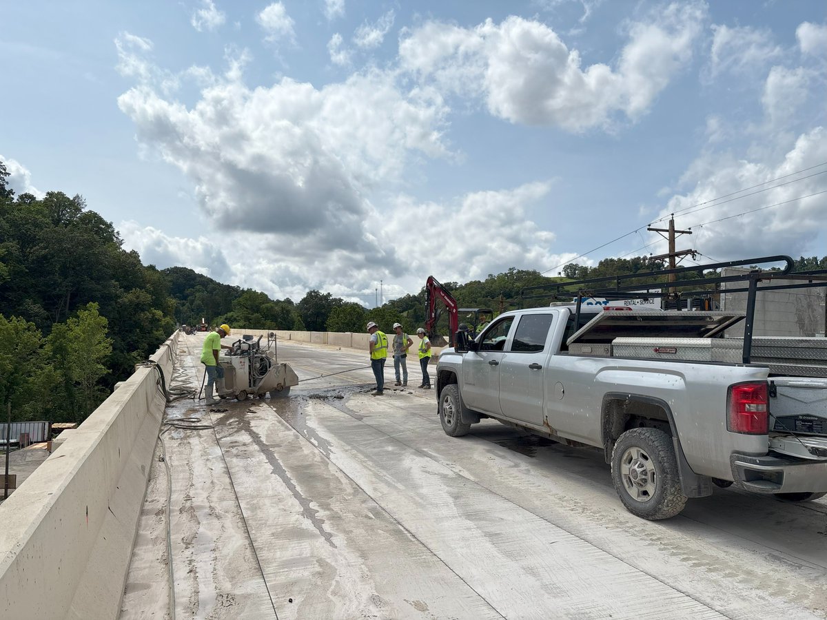 ODOT_EasternOH's tweet image. Sawcutting operations are moving steadily on the Blaine Hill Bridge, with crews working above and beneath the bridge. By the end of August, major equipment will roll in to remove sections of the bridge deck. #ODOTWorks