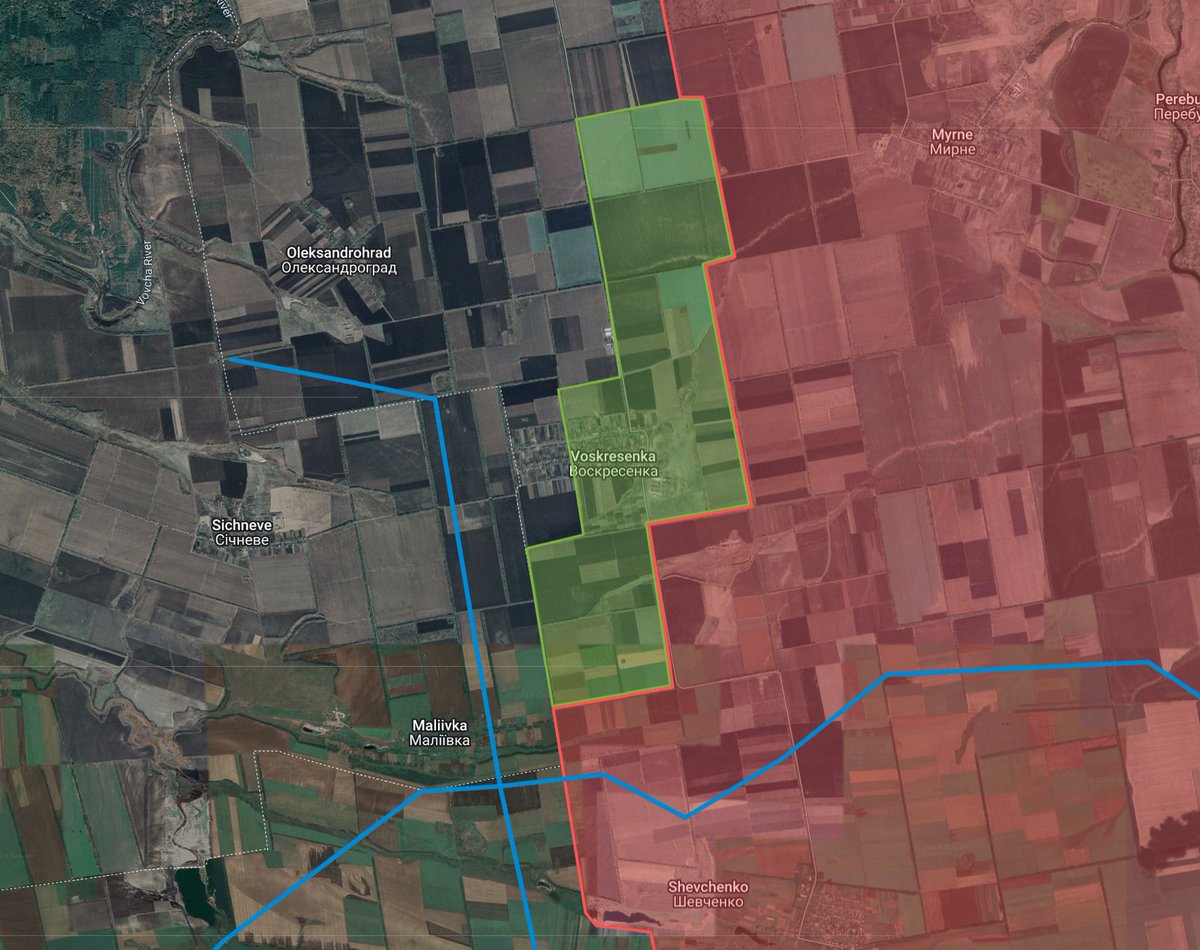 Kalibrated_Maps's tweet image. Russian forces have captured half of Voskresenka in southern Donetsk.