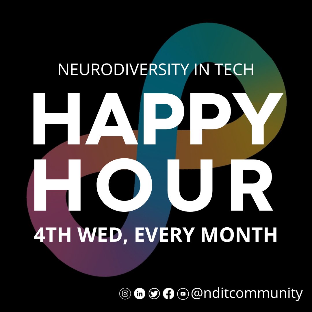 We have our monthly #NeurodiversityInTech digital #happyhour this week!

Time: 5pm MST (7pm EST, 12am GMT)

RSVP: bit.ly/nd-hh-jul-2025