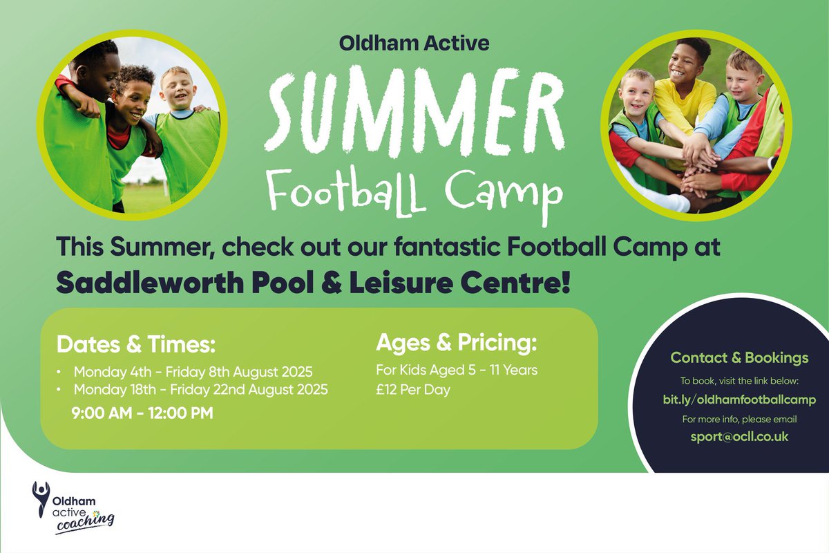 Kelly Tattersall (@kellytattersall) on Twitter photo Summer Holiday activities <a href="/OldhamActive/">Oldham Active</a>
- Swim Camp
- Gymnastics Camp
- Sports Camp
- Football Camp
oclactive.co.uk | 0161 207 7000 #OldhamHour Summer Holiday activities <a href="/OldhamActive/">Oldham Active</a>
- Swim Camp
- Gymnastics Camp
- Sports Camp
- Football Camp
oclactive.co.uk | 0161 207 7000 #OldhamHour