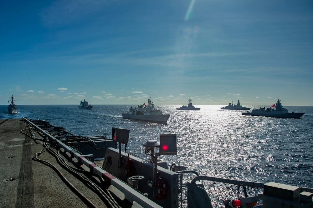 INDOPACOM's tweet image. #ICYMI: As part of #TalismanSabre25, @GW_CVN73 Carrier Strike Group and Air Wing conduct carrier operations alongside #AlliesandPartners.