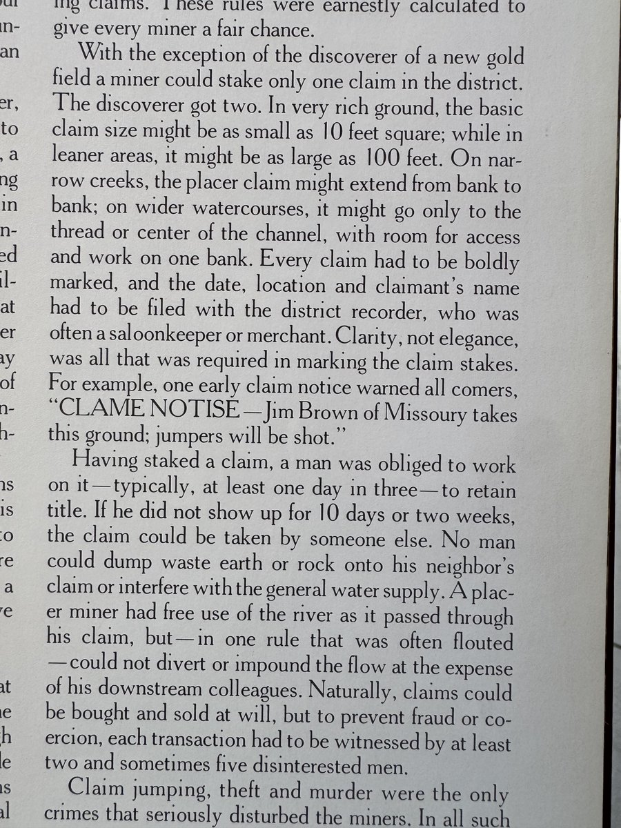 rememberlenny's tweet image. Gold rush mining claims were governed by ad hoc grass-roots democracy, often with the local saloon keeper serving as the district recorder.