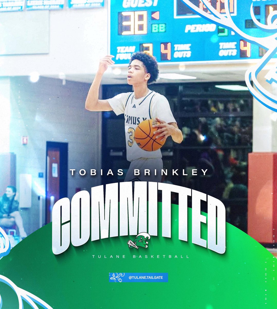 TailgateTulane's tweet image. BOOOMM!! Tulane lands a commitment from 4🌟G Tobias Brinkley. Tobias had other offers Cincinnati and UTSA. He’s a 6’6 guard that can shoot the 3 at a high percentage and can score off the bounce. Big get for the wave. Roll Wave🟢🌊