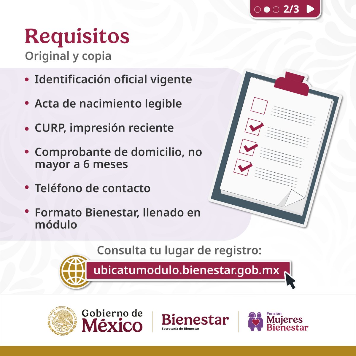 GobiernoMX's tweet image. 🟣 Atención mexicanas de 60 a 62 años: del 1.º al 30 de agosto puedes inscribirte en Pensión Mujeres Bienestar. También sigue el registro para las de 63 y 64.
Ubica tu módulo y prepara los documentos.
🌐 ubicatumodulo.bienestar.gob.mx