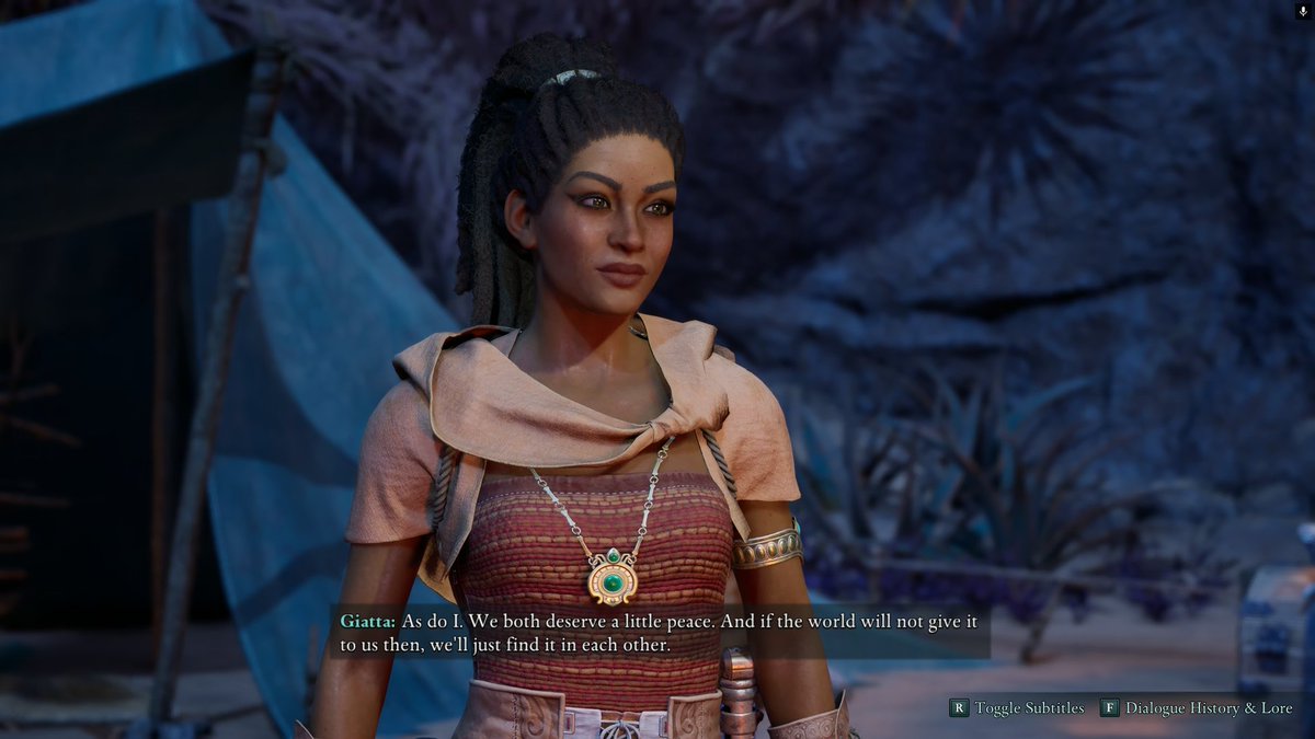 CallUsTav's tweet image. Got this line and had to remind myself that there aren't romances in this game. Agony because I love these companions.