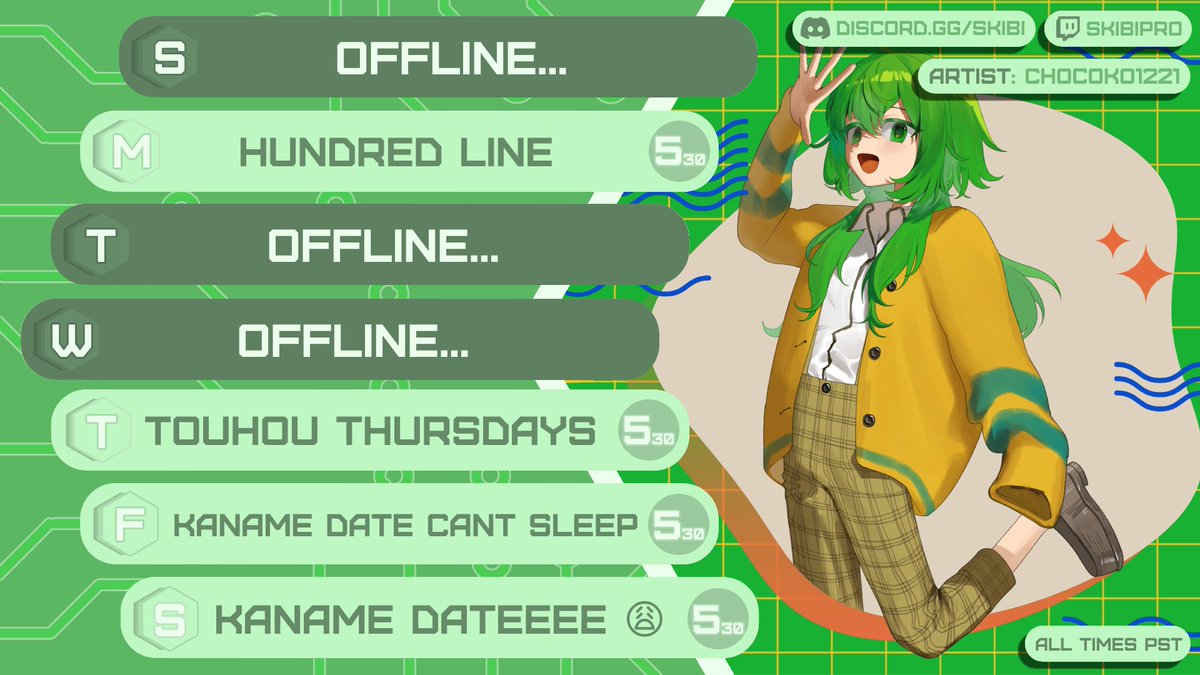 SkibiPro's tweet image. KANAME DATE YOU HAVE MY HEART AND SOUL 😩
SCHEDULE: 7-20 to 7-26
⬡ ║ Offline ║Sun. 💤
⬡ ║ Hundred Line ║Mon. 🩸
⬡ ║ Offline║Tues. 💤
⬡ ║ Offline║Wed. 💤
⬡ ║ Touhou Thursdays ║Thurs. 🍳
⬡ ║ KANAME DATE CANT SLEEP ║Fri. 😳
⬡ ║ KANAME DATEEEEE 😩 ║Sat. 💦…