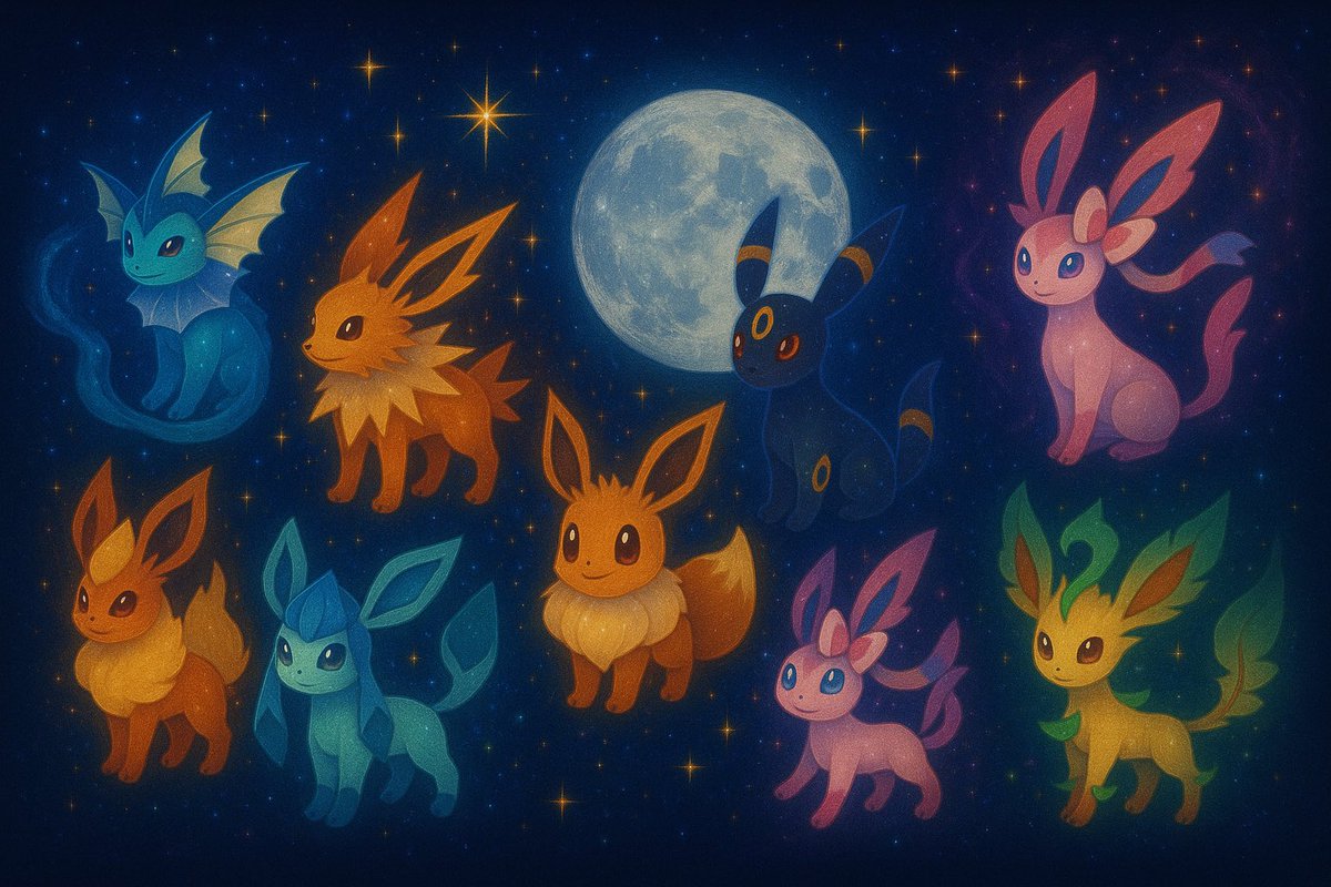 CallasCardsUK's tweet image. There’s something in the stars… #Eevee #Umbreon #Moonbreon #Jolteon #Flareon #Vaporeon #sylveon #Leafeon #Glaceon #Espeon