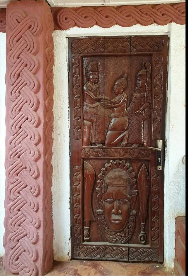 Benin Architecture: Traditional Edo Wooden Door and Edo Motifs.