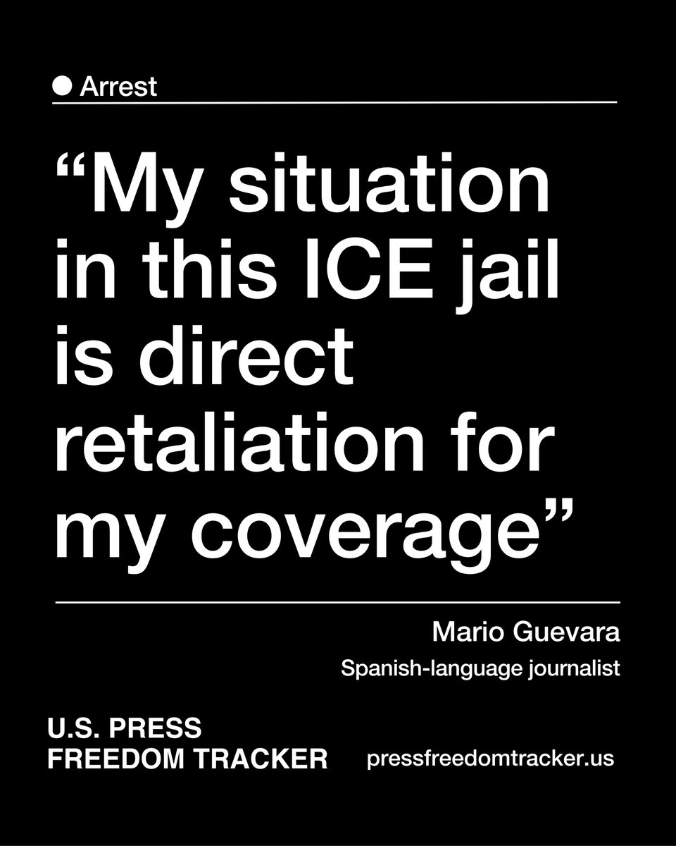 uspresstracker's tweet image. Update: Journalist @M_G_News, cleared of misdemeanor charges on July 10, remains in ICE custody after his arrest while reporting from a protest in Chamblee, Georgia.
pressfreedomtracker.us/all-incidents/…