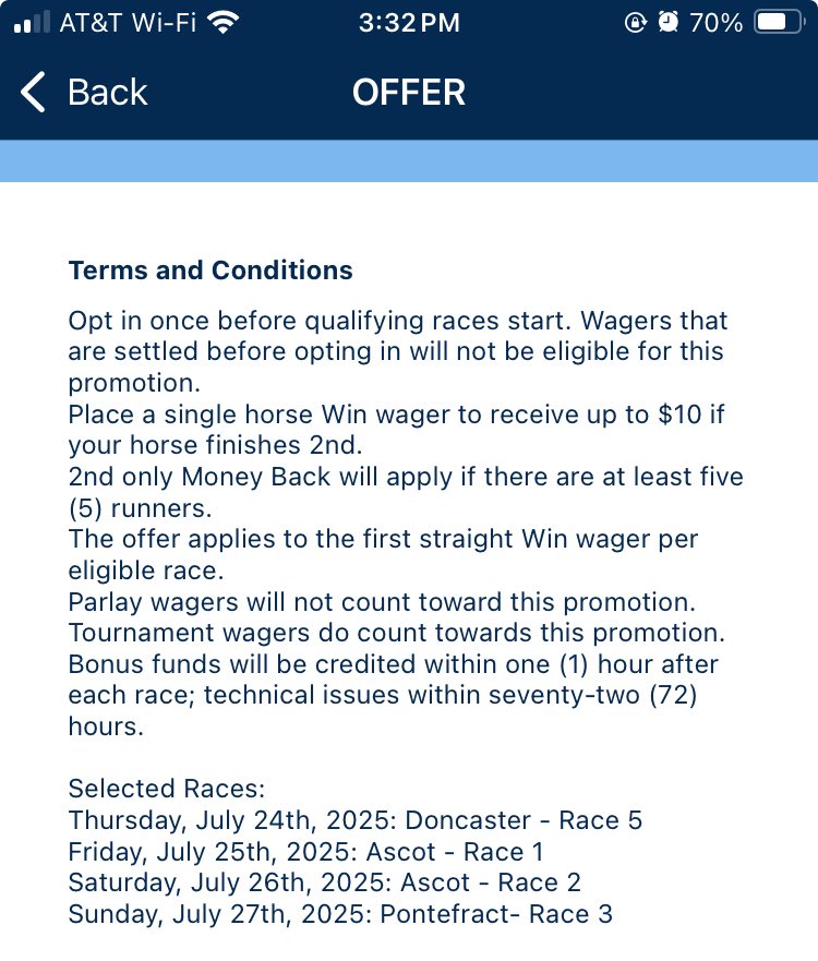This summerlong promotion with TwinSpires has been interesting. I know I should avoid feeling entitled to any promos, especially at my (low) level of play. This one “spoiled” me early on. After Royal Ascot (all 35 races), they started with 4 races/day, everyday,  from a single