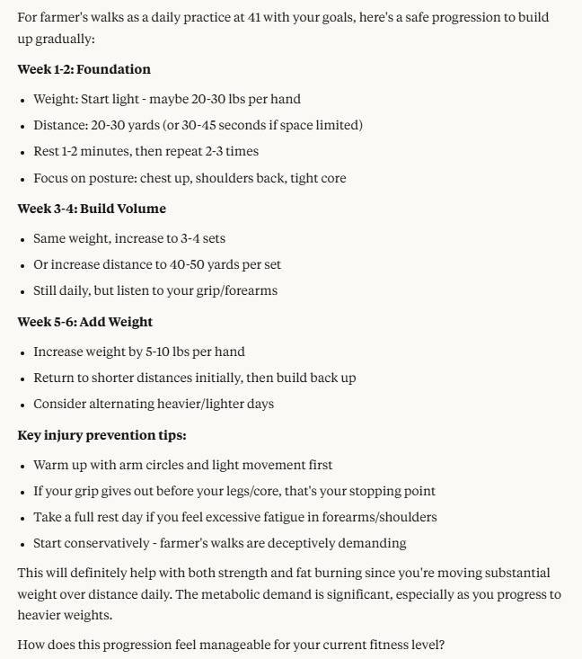 jessesingal's tweet image. I have my adjustable dumbbells. If Claude giving me safe advice on how to begin doing farmer's walks? (I can only assume so given that artificial intelligence is never incorrect about anything.)