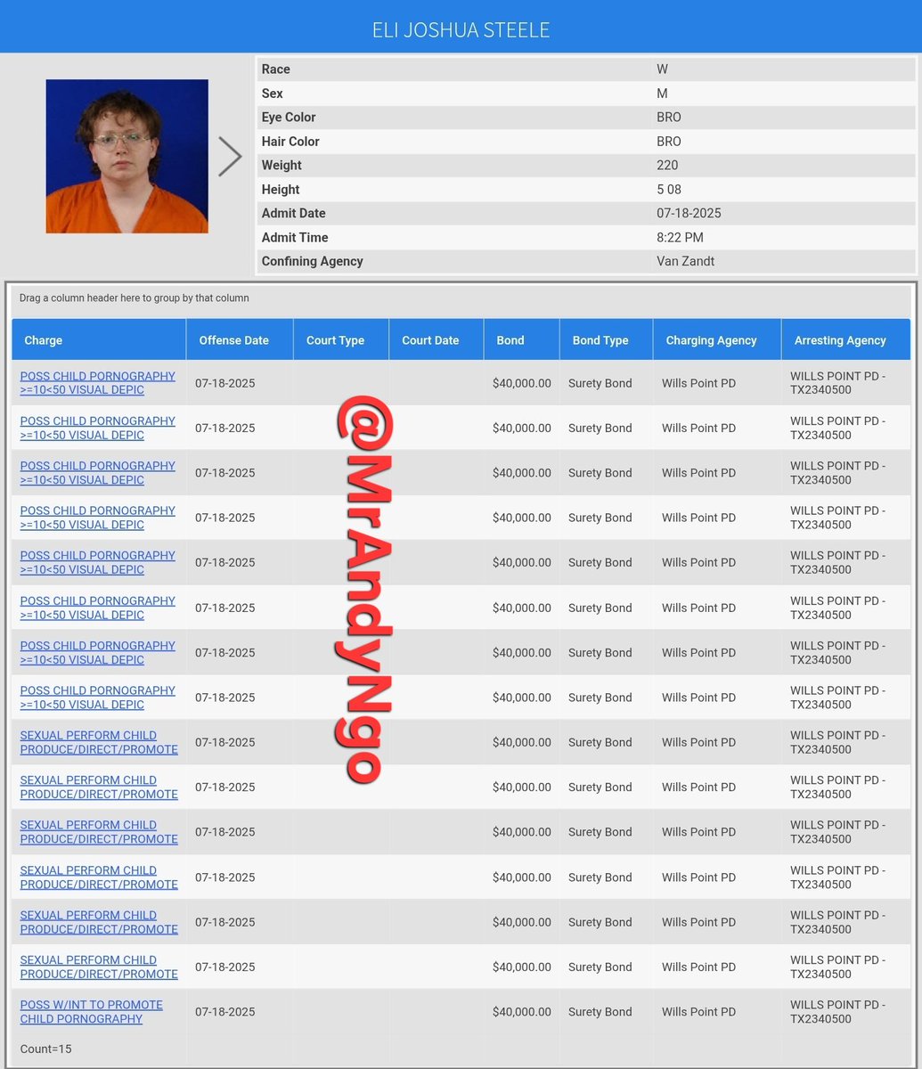 MrAndyNgo's tweet image. Wills Point, Texas — A trans genderqueer person was arrested on July 18 as part of an extensive investigation into the alleged production of child s—x abuse content.
Eli Joshua Steele, also known as "Quinn Steele," was arrested and charged with six counts of producing, directing…