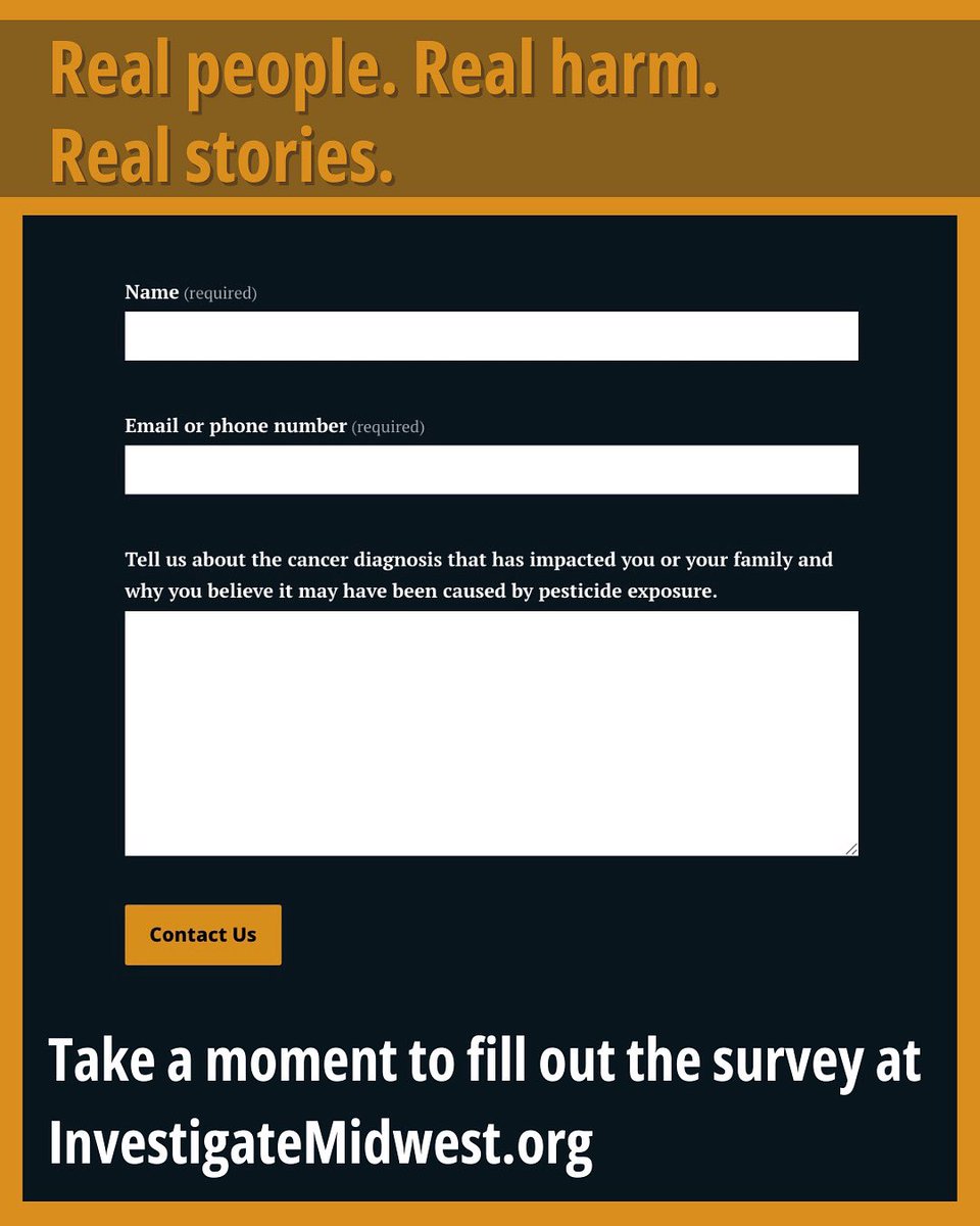 IMidwest's tweet image. Have you or someone you love faced cancer after working with or living near sites that use pesticides?
We’re investigating the connection, and we want to hear from you.
Share your story in our survey:
investigatemidwest.org/2025/07/09/hel…
#AgHealth #PesticideExposure #CancerAwareness