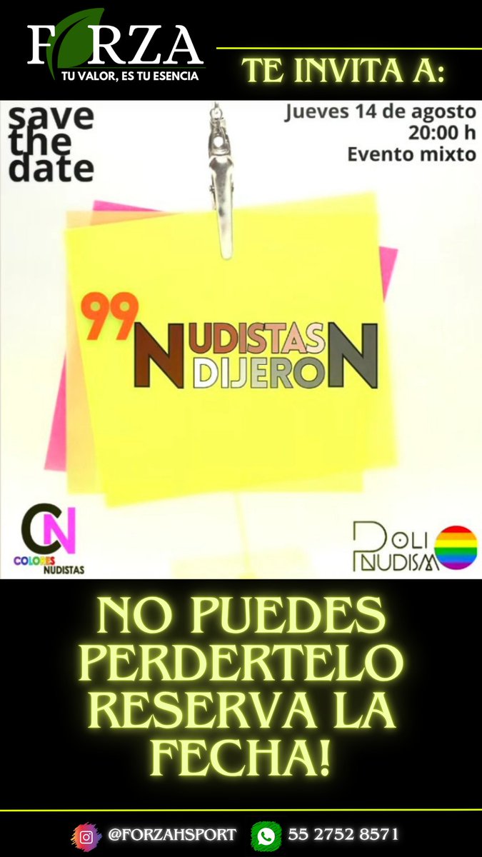 Forza High Sports & nude Wellness (@forzahsport) on Twitter photo LA ESPERA TERMINÓ, ES TIEMPO DE LA CONTIENDA, QUIEN GANARÁ?? RESERVA LA FECHA Y NO FALTES!! PRONTO MÁS INFO!! <a href="/ColoresNudistas/">Colores Nudistas 🏳️🌈</a> <a href="/PoliNudismo/">PoliNudismo</a> LA ESPERA TERMINÓ, ES TIEMPO DE LA CONTIENDA, QUIEN GANARÁ?? RESERVA LA FECHA Y NO FALTES!! PRONTO MÁS INFO!! <a href="/ColoresNudistas/">Colores Nudistas 🏳️🌈</a> <a href="/PoliNudismo/">PoliNudismo</a>