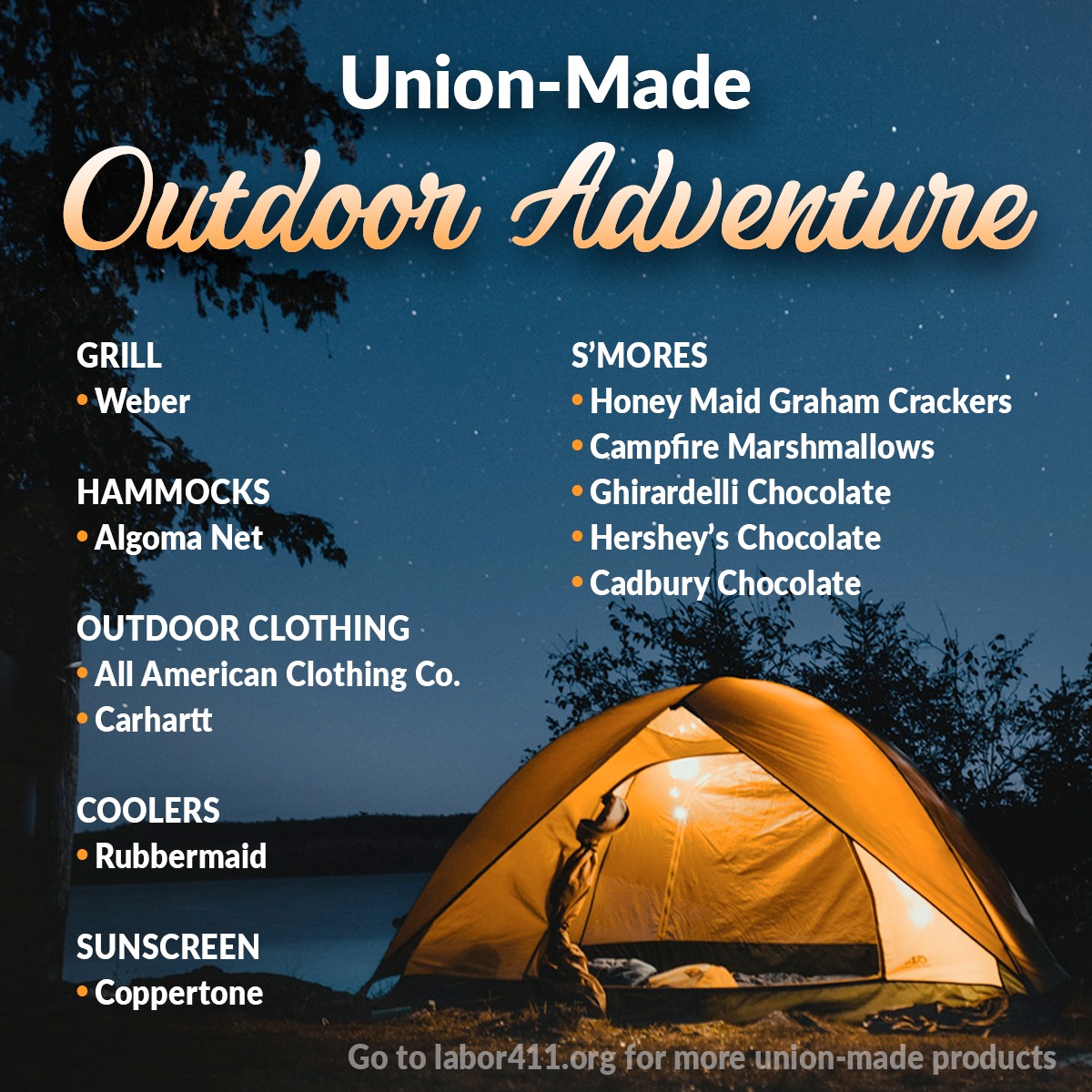 MOKANLaborers's tweet image. Shop #UnionMade camping supplies for better quality and to support strong jobs for working American families! #FeelThePower #LiUNA