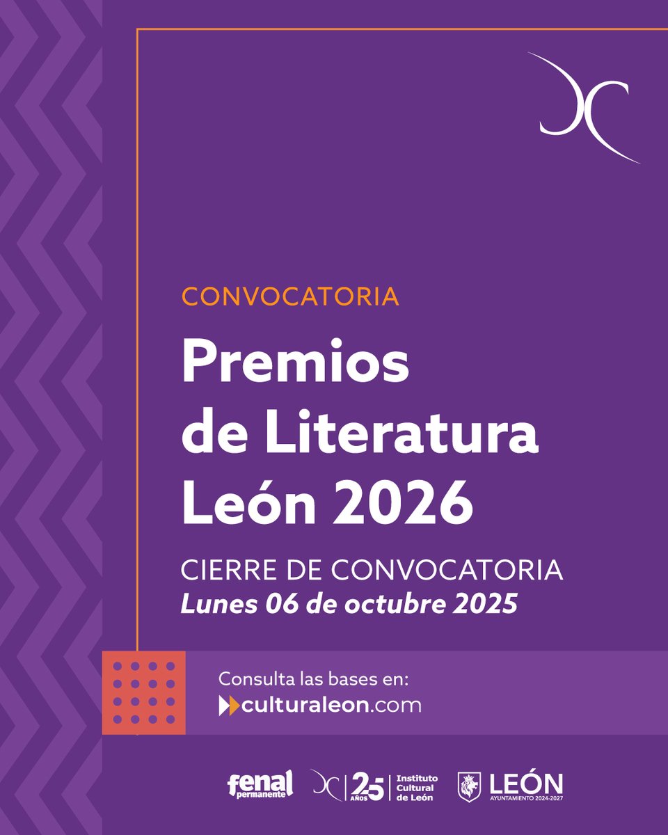 ✍️✨ ¿Escribes poesía o cuento?
¡Es momento de compartir tu voz! 📚🌟

Participa en los Premios de Literatura León 2026, un espacio para impulsar tu escritura y compartir tu voz con nuevos lectores. Los textos ganadores serán publicados en una antología que se presentará en la