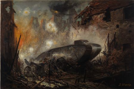 Cleaning revealed new details in British Tank in Action. 

Every time you look at this painting, there is something new to discover.

Come see real war machines up close at War Machines Weekend this August.
Learn more → warmuseum.ca/war-machines-w…

CWM 19880154-001