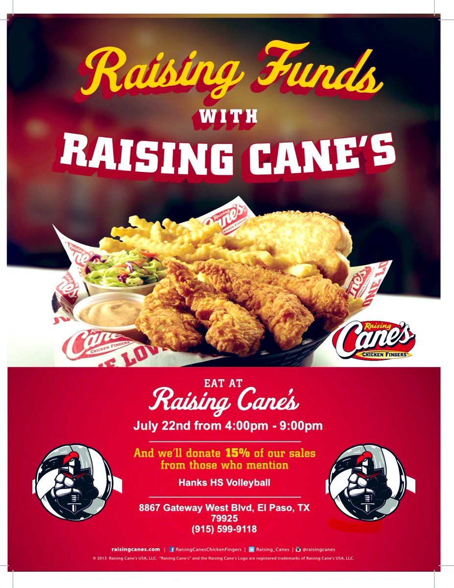 🖤🩶🍗A kNight at Canes’s🍗🩶🖤Please come out and support Hanks Volleyball! 🏰🏐 

🗓️July 22, 2025
🕓 4:00-9:00pm
📍8867 Gateway West Blvd. 
(The Fountains)
📣Mention the flyer at checkout and 15% is donated to Hanks Volleyball Program!
🫶🏽We thank you for all your support!