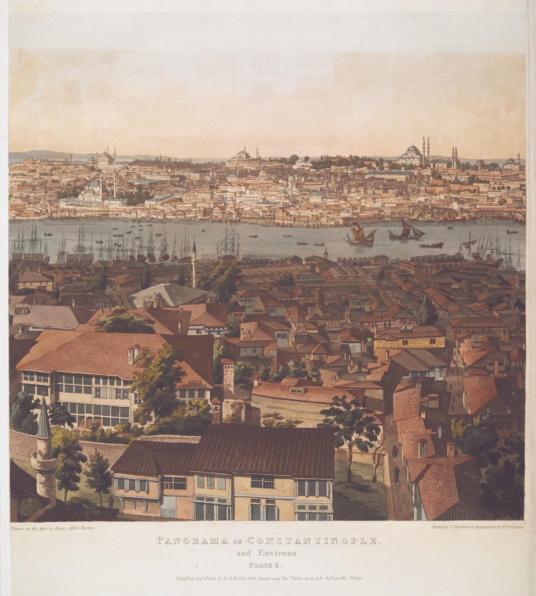 vintagemapstore's tweet image. View of Constantinople (modern-day Istanbul), painted in the early 1800s by Henry Aston Baker