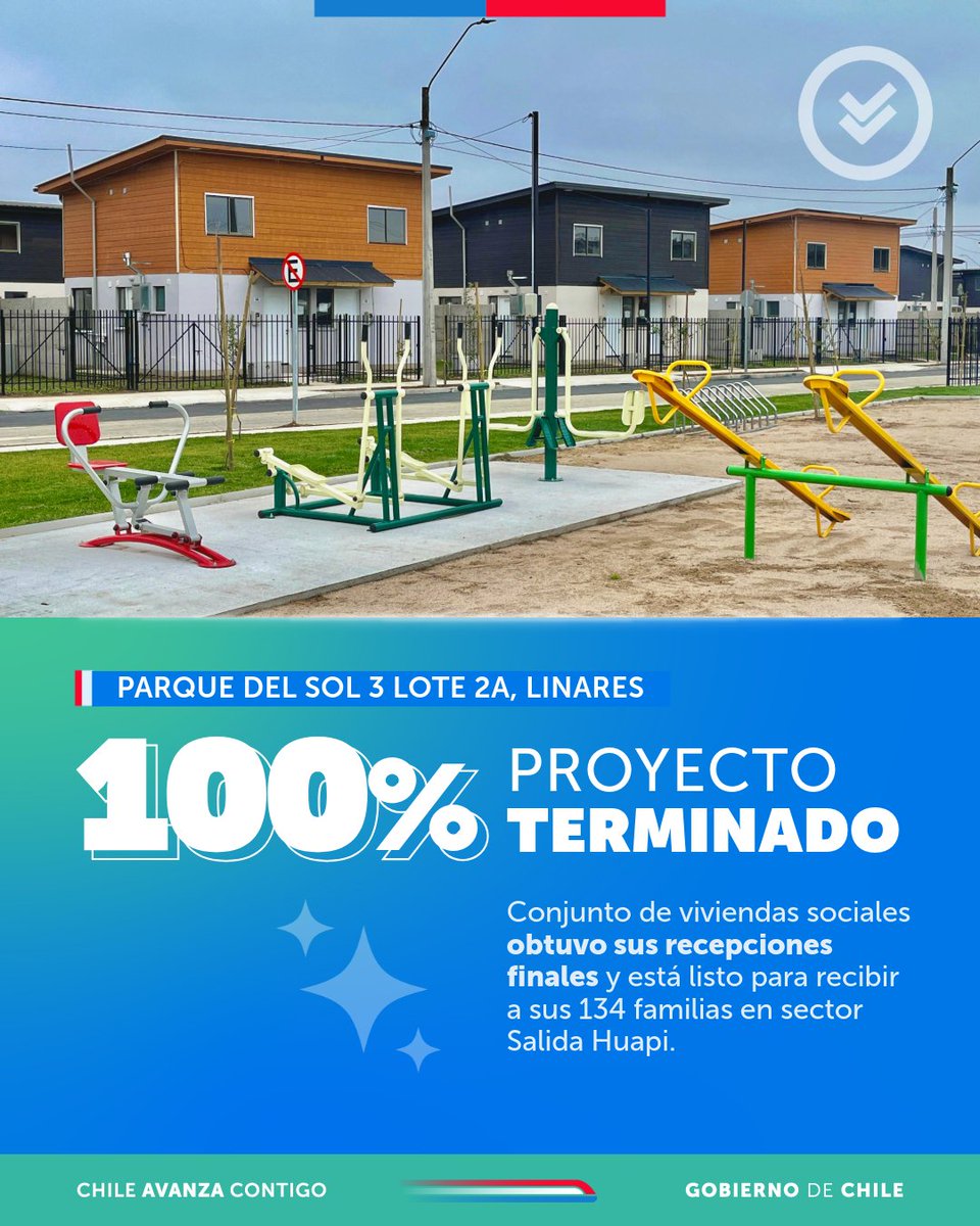 🏠✨ ¡134 familias de Linares pronto comienzan una nueva etapa!

Parque del Sol 3 ya está listo para recibir a sus nuevas vecinas y vecinos:

✅ Viviendas adaptadas
✅ Espacios comunes
✅ Entorno bien conectado

#PlanEmergenciaHabitacional #ChileAvanzaContigo #ConstruyendoCambios