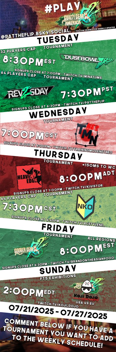 Weekly NA Xrd #Rev2Forev2 thread is up!

Plug your Rev2 events in the replies, and DM me if you have an event for the calendar.

Love your life, be good to one another, and play some mfing guilty gear &lt;3

You can also find this calendar + IRL events at playguiltygear.com
