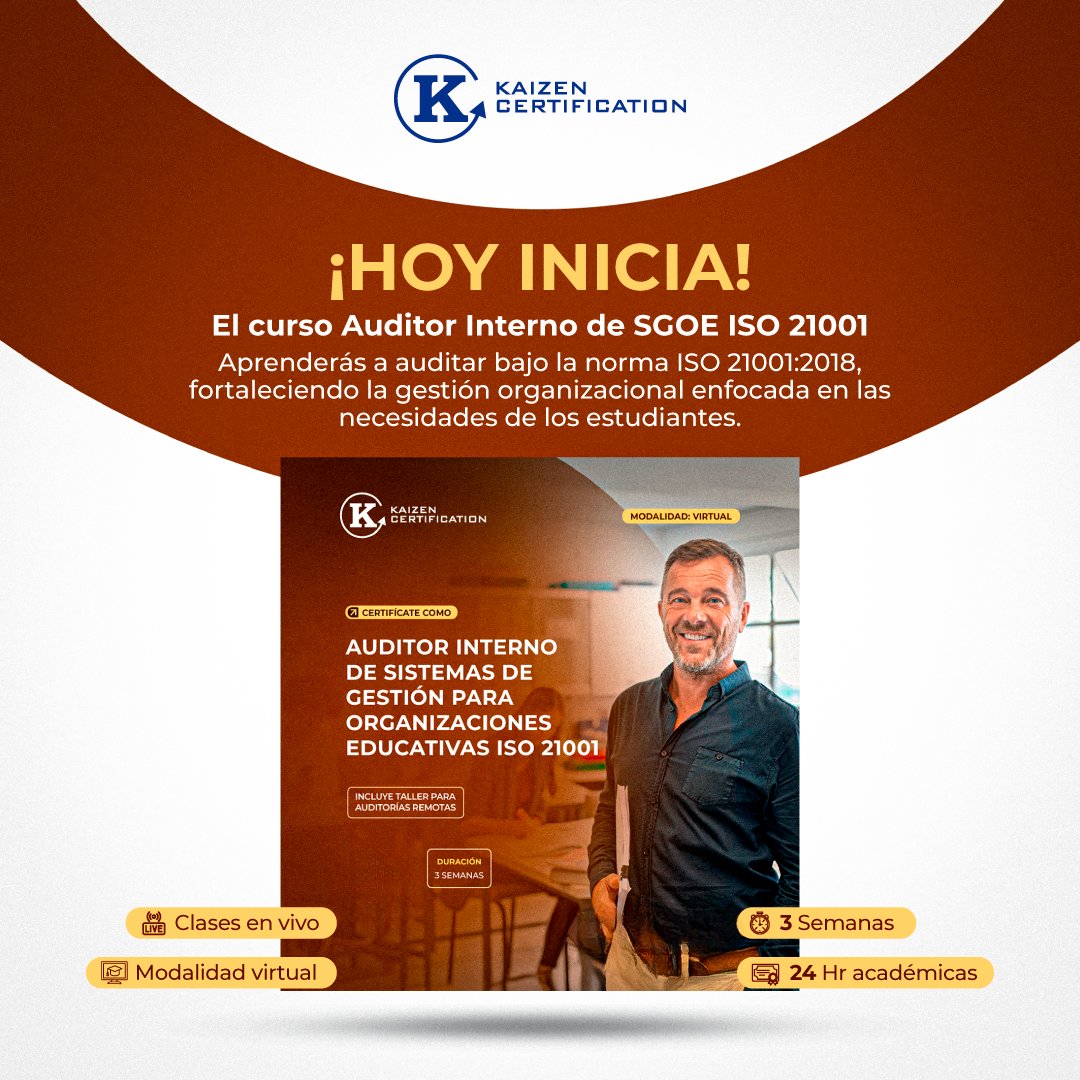 🚨 ¡CERTIFICATE con la NUEVA VERSIÓN DE LA ISO 21001:2025 como AUDITOR INTERNO DE SISTEMA DE GESTIÓN PARA ORGANIZACIONES EDUCATIVAS ISO 21001! 🚨

✨ Contáctanos ➡️ wa.link/cpg9ik
📄 Brochure ➡️ bit.ly/3HFtQbN
🎥 Testimonios ➡️ bit.ly/2WtLHby