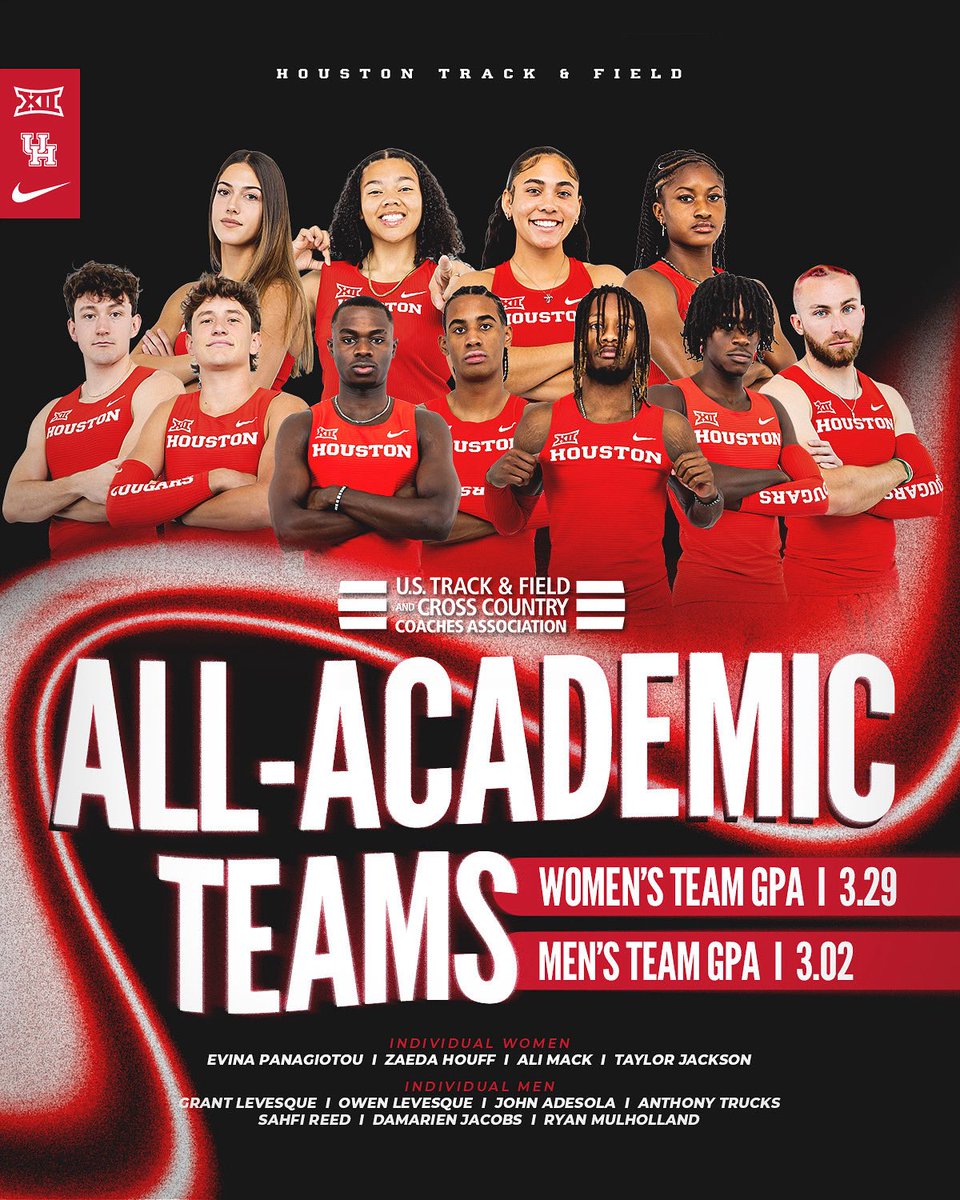 UHCougarTF's tweet photo. A+ Student-Athletes 🤓👏

11 Cougars earn All-Academic Athlete status and both squads earn All-Academic Team from @USTFCCCA https://t.co/WBNIYxmUZV