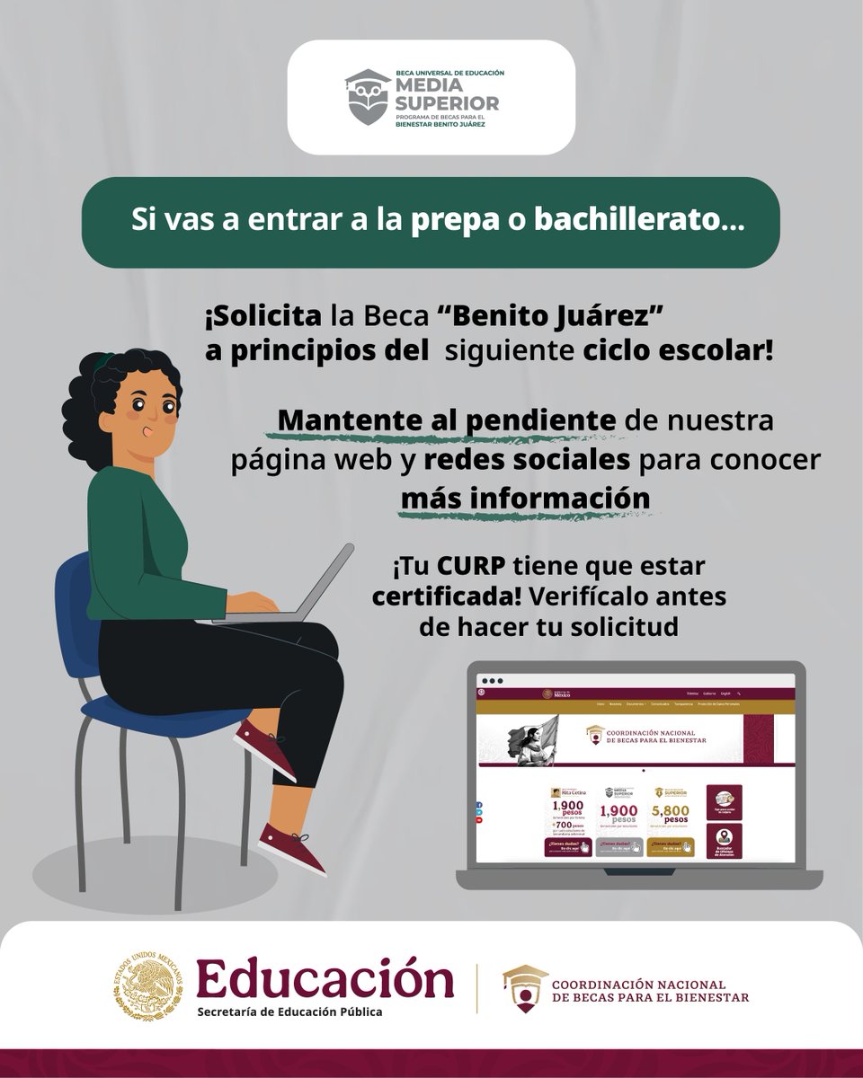 ¡Nueva etapa, nueva oportunidad!

Si empezarás la prepa o el bachillerato, ¡presta mucha atención! 👀

En estas vacaciones, prepárate para solicitar la Beca #BenitoJuárez haciendo una lista ✅ de tus documentos. 📄📃 😌