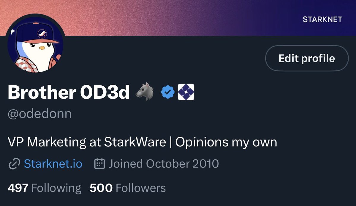 odedonn's tweet image. 🚀 500 followers! my growth chart looks like a stable during a bull run - flat for ages, then a tiny spike. if I’d rugged pulled earlier, maybe I’d be at 5K.. nah, building real value here at @Starknet, GRINTA MODE. thx degens! let’s pump this to the moon
#CryptoLife
