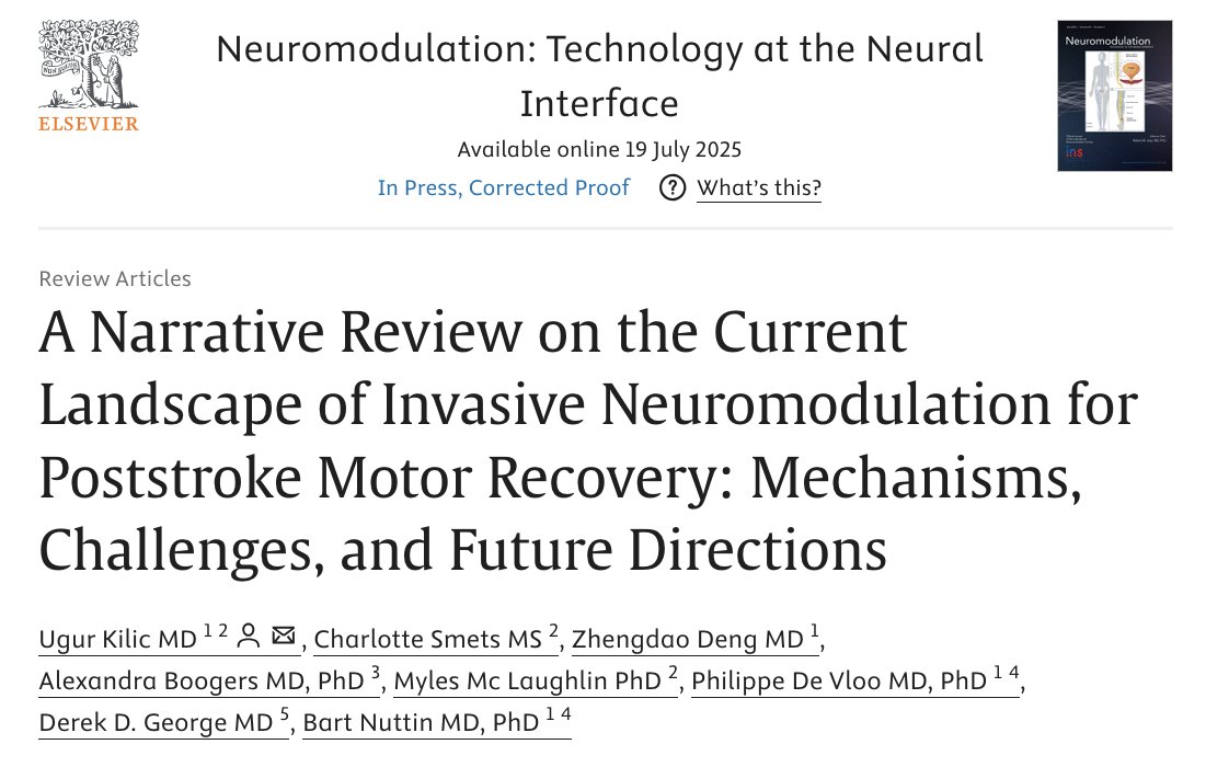 JNeuromod's tweet image. 📖 NEWLY PUBLISHED IN NEUROMODULATION 📖

&quot; A Narrative Review on the Current Landscape of Invasive Neuromodulation for Poststroke Motor Recovery: Mechanisms, Challenges, and Future Directions&quot;

👀  sciencedirect.com/science/articl…

#OpenAccess #Neuromodulation #INS