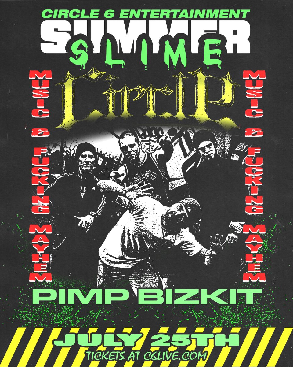 Circle6_co's tweet image. 🎤💥 Get ready for PIMP BIZKIT to slime the stage with pure chaos at #SummerSlime!
Music &amp;amp; mayhem goes down JULY 25TH only at C6Live.com
#Circle6 #PimpBizkit #SummerSlime