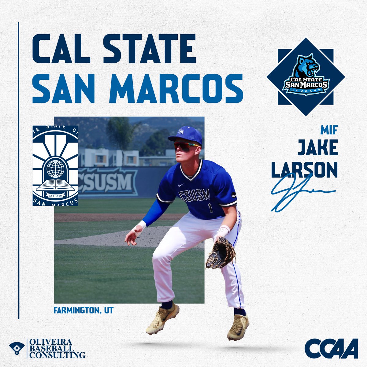 Oliveira Baseball Consulting (@obc_recruits) on Twitter photo Congrats to Jake Larson on his commitment to Cal State San Marcos. The Cougars with a proven performer heading to San Diego. Excited for the Larson family #CSUSM #BleedBlue #CCAA #Committed #OBC <a href="/jakelrsn/">Jake Larson</a> Congrats to Jake Larson on his commitment to Cal State San Marcos. The Cougars with a proven performer heading to San Diego. Excited for the Larson family #CSUSM #BleedBlue #CCAA #Committed #OBC <a href="/jakelrsn/">Jake Larson</a>