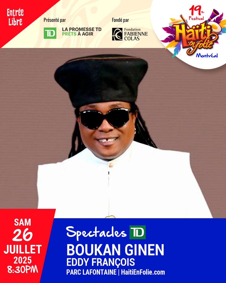 Fabiennecolas's tweet image. L'été, c'est Festival @HaitiEnFolie à #Montréal!
Joignez-moi:
19e Festival @HaitiEnFolie
Mer 23 juillet au Dim 27 juillet 2025
Présenté par @TD_Canada @Banque_TD
Entrée libre! #YounDilot #MapTannNouTout
Info & prog: HaitiEnFolie.com
#HEF25 #HaitiEnFolie #AyitiLaPirèd
