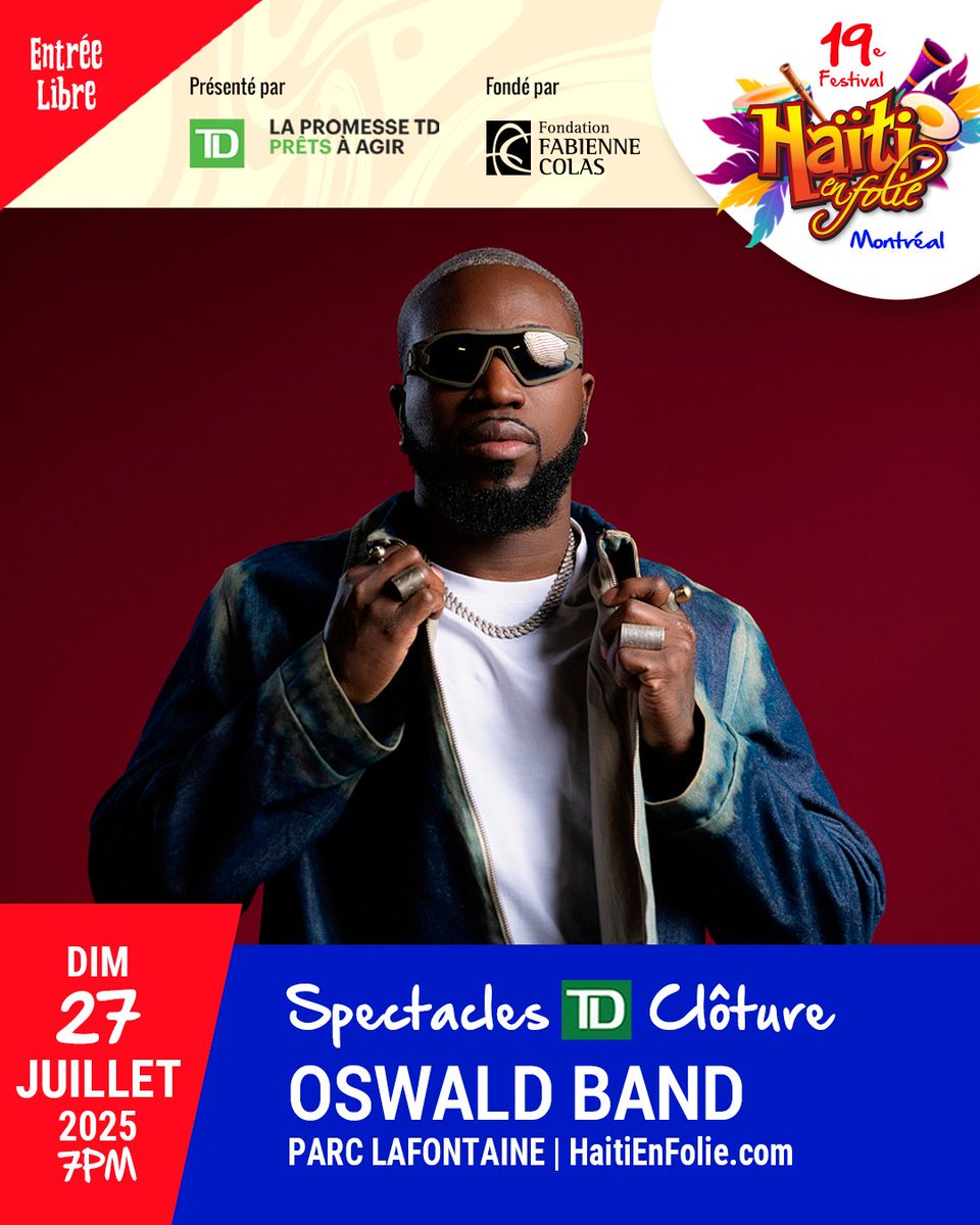 Fabiennecolas's tweet image. L'été, c'est Festival @HaitiEnFolie à #Montréal!
Joignez-moi:
19e Festival @HaitiEnFolie
Mer 23 juillet au Dim 27 juillet 2025
Présenté par @TD_Canada @Banque_TD
Entrée libre! #YounDilot #MapTannNouTout
Info & prog: HaitiEnFolie.com
#HEF25 #HaitiEnFolie #AyitiLaPirèd